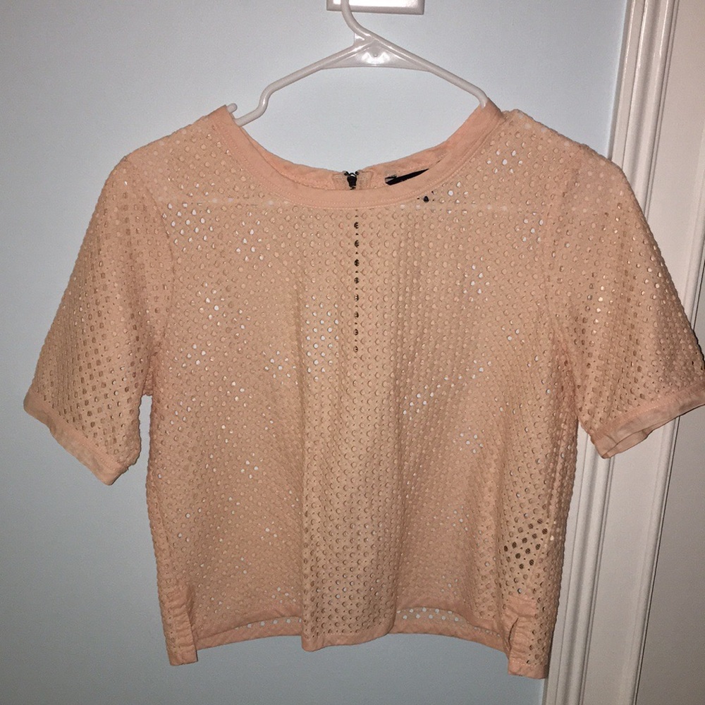 BANANA REPUBLIC Pink Eyelet Short Sleeve Crop